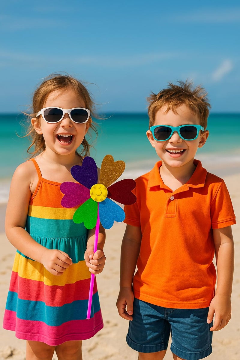 SSKR Pack of 2 Pcs Colorful Wind Fan for Kids | 6 Petals Glitter Wind Spinner | 15 Inch Multicolor Windmill Toy | Outdoor Garden Decor Fan | No Batteries Needed – Spins Naturally with Wind - Image 3