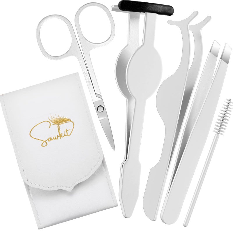 sawkit Eyelash Applicator Tool 5in1 Lash Applicator Tool Set with Eyelash Extension Tweezers Scissors Brush Professional Eye Lash Applicator Tools for DIY Eyelash Extensions Cluster Lashes