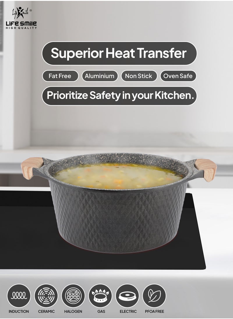 Life Smile - Cookware Set 13 pieces - LIFE SMILE Pots and Pans set Granite Non Stick Coating 100% PFOA FREE, Induction Base Cooking Set include Casseroles & Shallow Pot & Silicone Utensils - Image 1