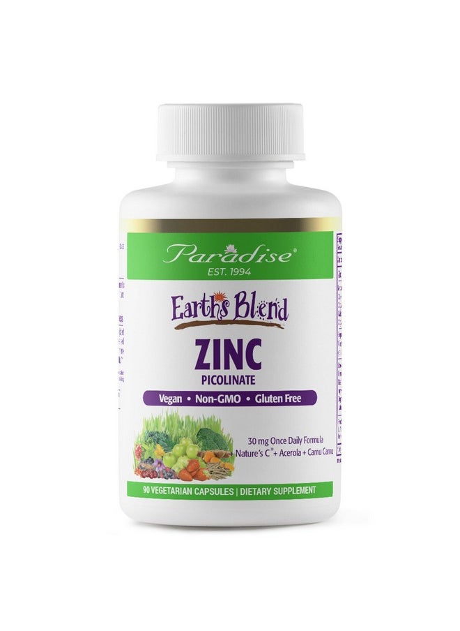 Paradise Herbs Paradise Herbs Zinc Supplements with Picolinate and Natures C, for Immune Support, Super Potent, Ultra Pure, Gluten Free, Non-GMO, Vegan, 30 mg, 90 Capsules  - Image 1