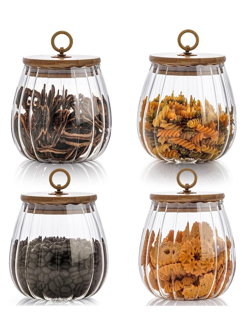 AUTOYSUR Airtight Glass Jars Set of 4,Glass Coffee Nuts Canister with Bamboo Lid,Petal Decorative Coffee Storage Container for Sugar,Loose Tea,Nuts,Candy,Spice Food,Moisture-proof & Leak proof (Oval) - Image 1