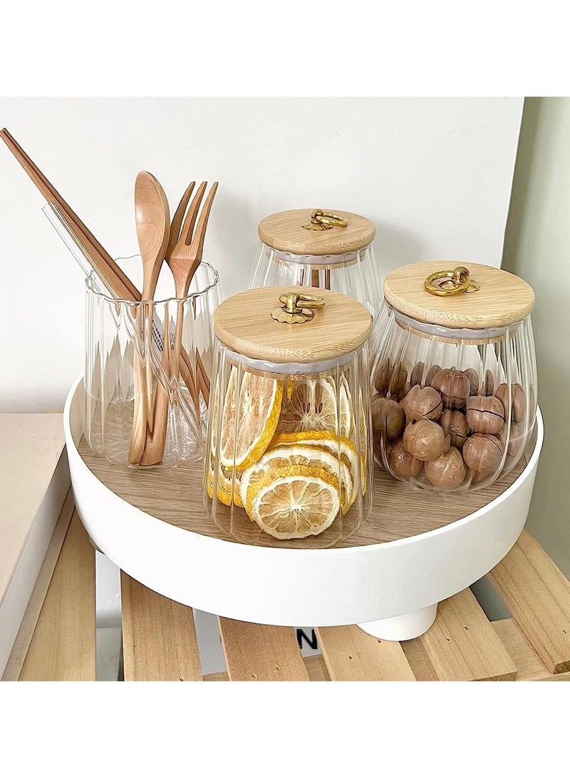 AUTOYSUR Airtight Glass Jars Set of 4,Glass Coffee Nuts Canister with Bamboo Lid,Petal Decorative Coffee Storage Container for Sugar,Loose Tea,Nuts,Candy,Spice Food,Moisture-proof & Leak proof (Oval) - Image 5