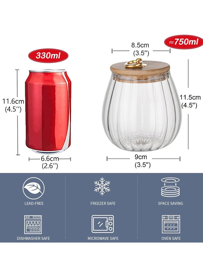 AUTOYSUR Airtight Glass Jars Set of 4,Glass Coffee Nuts Canister with Bamboo Lid,Petal Decorative Coffee Storage Container for Sugar,Loose Tea,Nuts,Candy,Spice Food,Moisture-proof & Leak proof (Oval) - Image 2