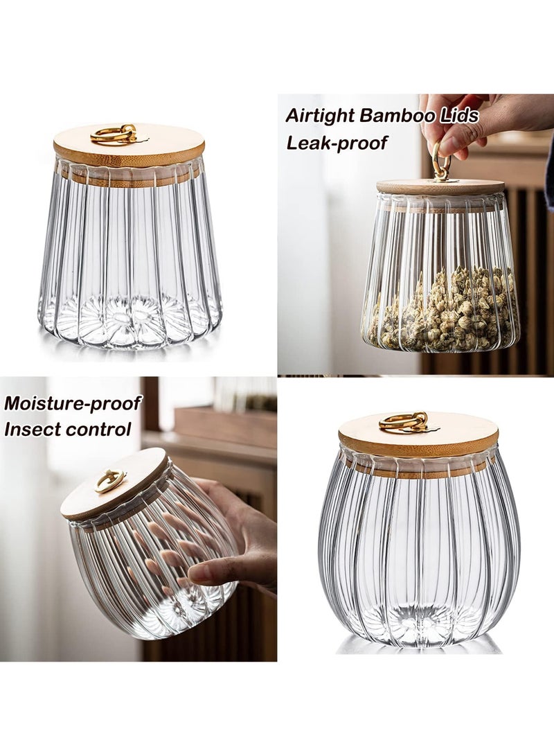 AUTOYSUR Airtight Glass Jars Set of 4,Glass Coffee Nuts Canister with Bamboo Lid,Petal Decorative Coffee Storage Container for Sugar,Loose Tea,Nuts,Candy,Spice Food,Moisture-proof & Leak proof (Oval) - Image 4