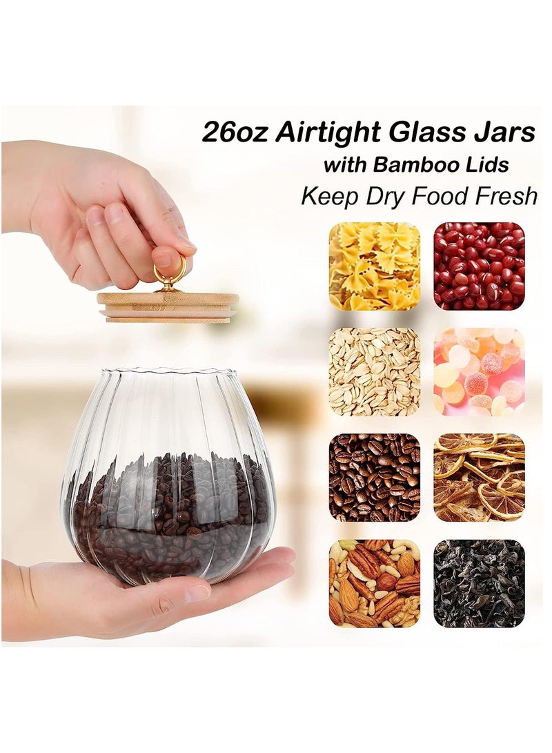 AUTOYSUR Airtight Glass Jars Set of 4,Glass Coffee Nuts Canister with Bamboo Lid,Petal Decorative Coffee Storage Container for Sugar,Loose Tea,Nuts,Candy,Spice Food,Moisture-proof & Leak proof (Oval) - Image 3