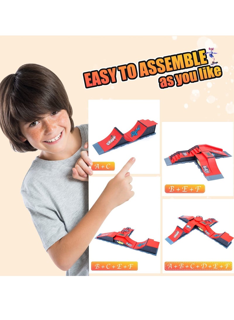 KASTWAVE Finger Skateboard Ramp Set, Mini Finger Skateboard and Ramp Accessories Set, Props Deck Track Ultimate Park Set, Ramps Fingerskate Toy Set for Kids Birthday Gift (D) - Image 4