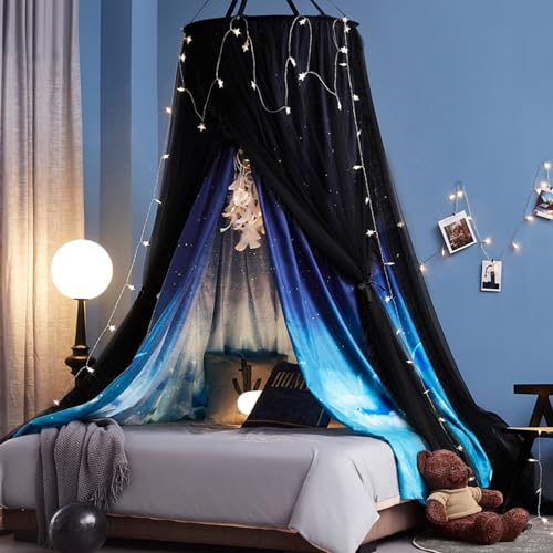 Kertnic Gorgeous Dolphin Printed Bed Canopy for Girls Adults Room Decorative Cozy Bed Curtain Canopy Drapes Round Dome Luxurious Lace Princess Canopies Mosquito Netting Dolphin - Image 1