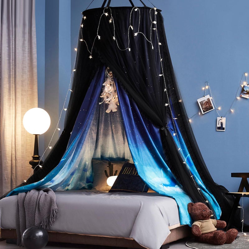 Kertnic Gorgeous Dolphin Printed Bed Canopy for Girls Adults Room Decorative Cozy Bed Curtain Canopy Drapes Round Dome Luxurious Lace Princess Canopies Mosquito Netting Dolphin - Image 2