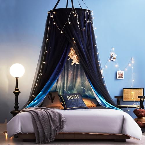 Kertnic Gorgeous Dolphin Printed Bed Canopy for Girls Adults Room Decorative Cozy Bed Curtain Canopy Drapes Round Dome Luxurious Lace Princess Canopies Mosquito Netting Dolphin - Image 3