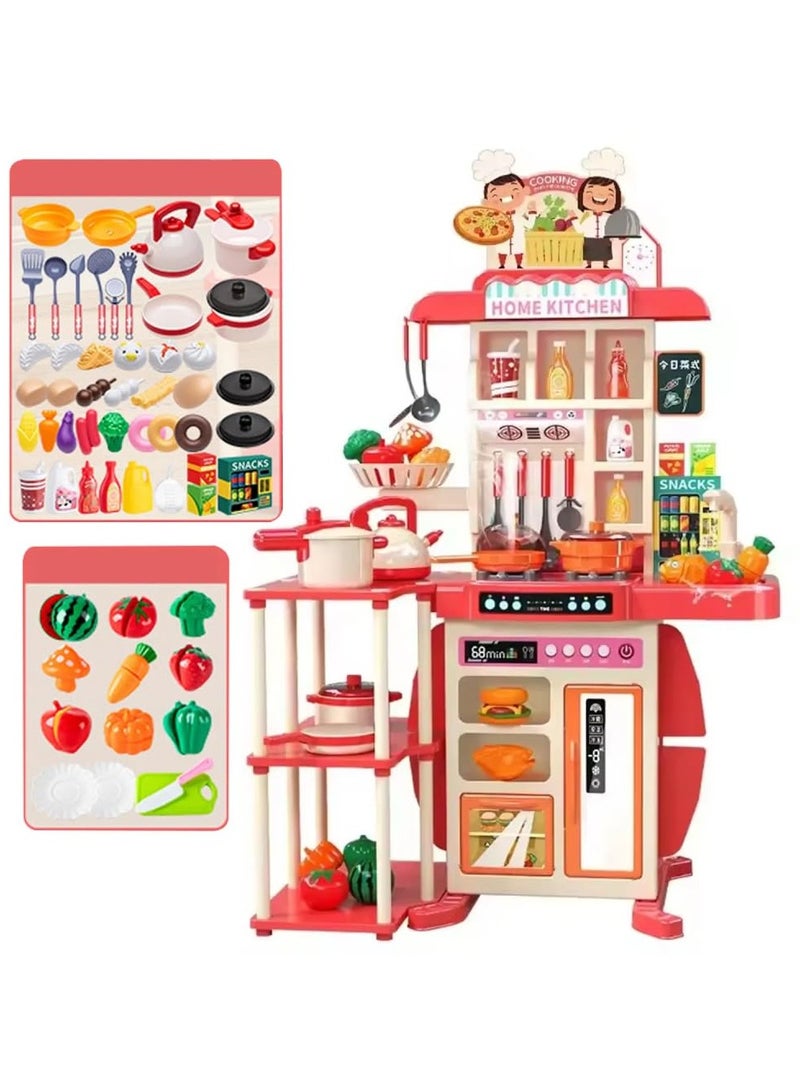 Vixplorn 86 Pcs Kids Play Kitchen Set,Toddler Kitchen Playset with Sound & Light,Cooking Stove with Steam, Food Toy and Accessories,Play Sink,Pretend Kitchen Toy for Kids Girls Boys - Image 1