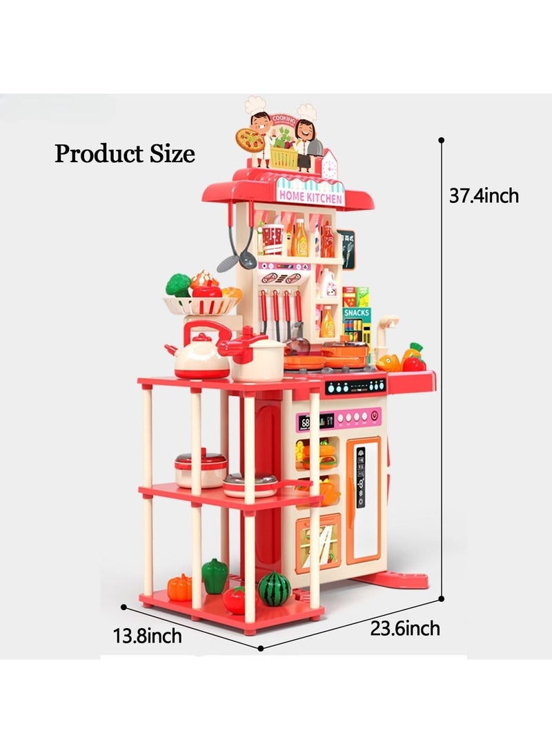 Vixplorn 86 Pcs Kids Play Kitchen Set,Toddler Kitchen Playset with Sound & Light,Cooking Stove with Steam, Food Toy and Accessories,Play Sink,Pretend Kitchen Toy for Kids Girls Boys - Image 2