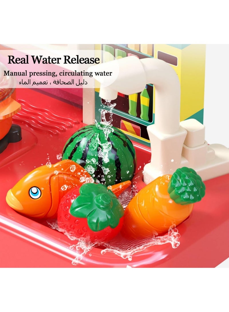 Vixplorn 86 Pcs Kids Play Kitchen Set,Toddler Kitchen Playset with Sound & Light,Cooking Stove with Steam, Food Toy and Accessories,Play Sink,Pretend Kitchen Toy for Kids Girls Boys - Image 4