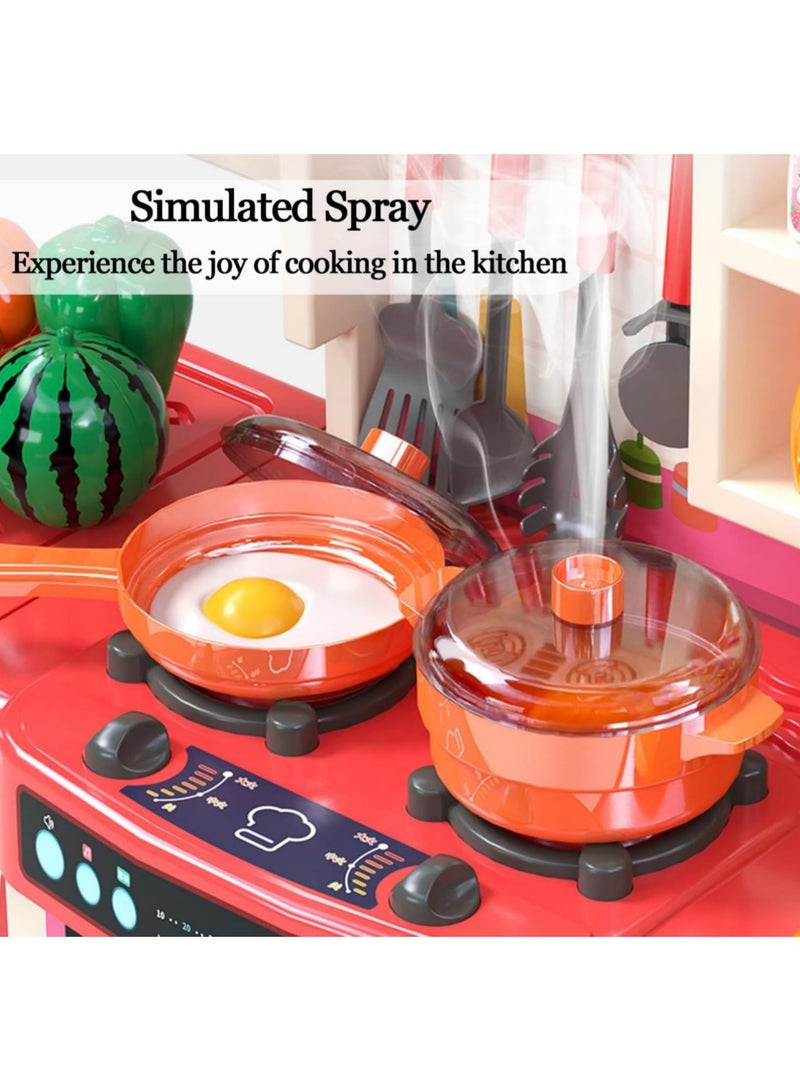 Vixplorn 86 Pcs Kids Play Kitchen Set,Toddler Kitchen Playset with Sound & Light,Cooking Stove with Steam, Food Toy and Accessories,Play Sink,Pretend Kitchen Toy for Kids Girls Boys - Image 5