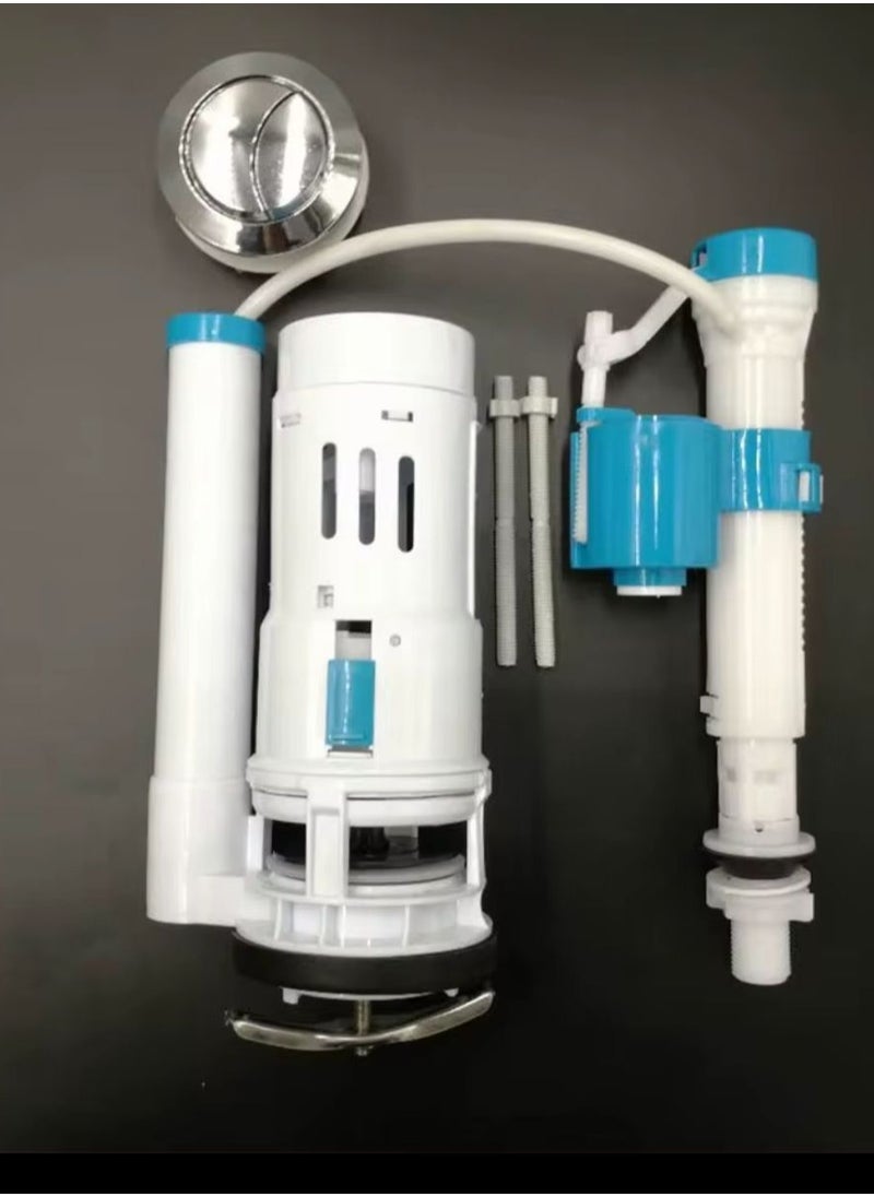 Kana - 20 CM Water-Saving Plastic Dual Flush Valve, Water tank fitting, Flush Siphon 6-11"Fill Valve With Toilet Repair Kit Abs Push Chrome Plated Button For Tank Commode Fixed Together Commode Cistern Fitting - Image 1