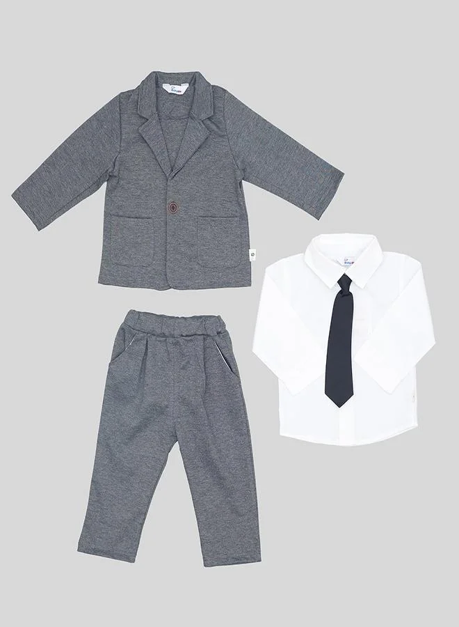 babyqlo White Shirt With Tie And Grey Blazer Set