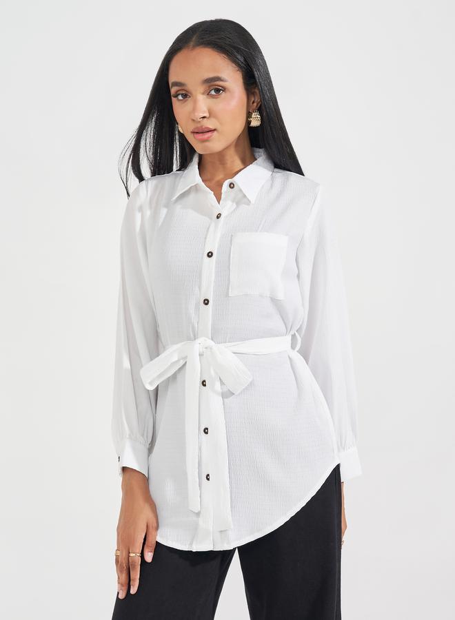 ستايلي بلوزة بقصة عادية مع حزام خصر - Image 1