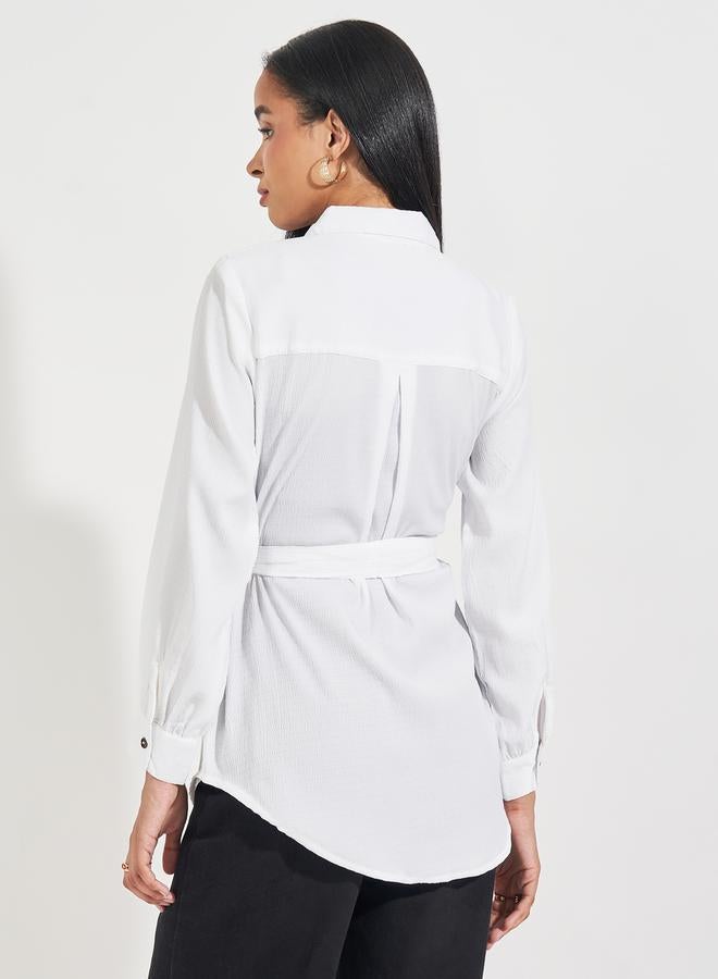 ستايلي بلوزة بقصة عادية مع حزام خصر - Image 4