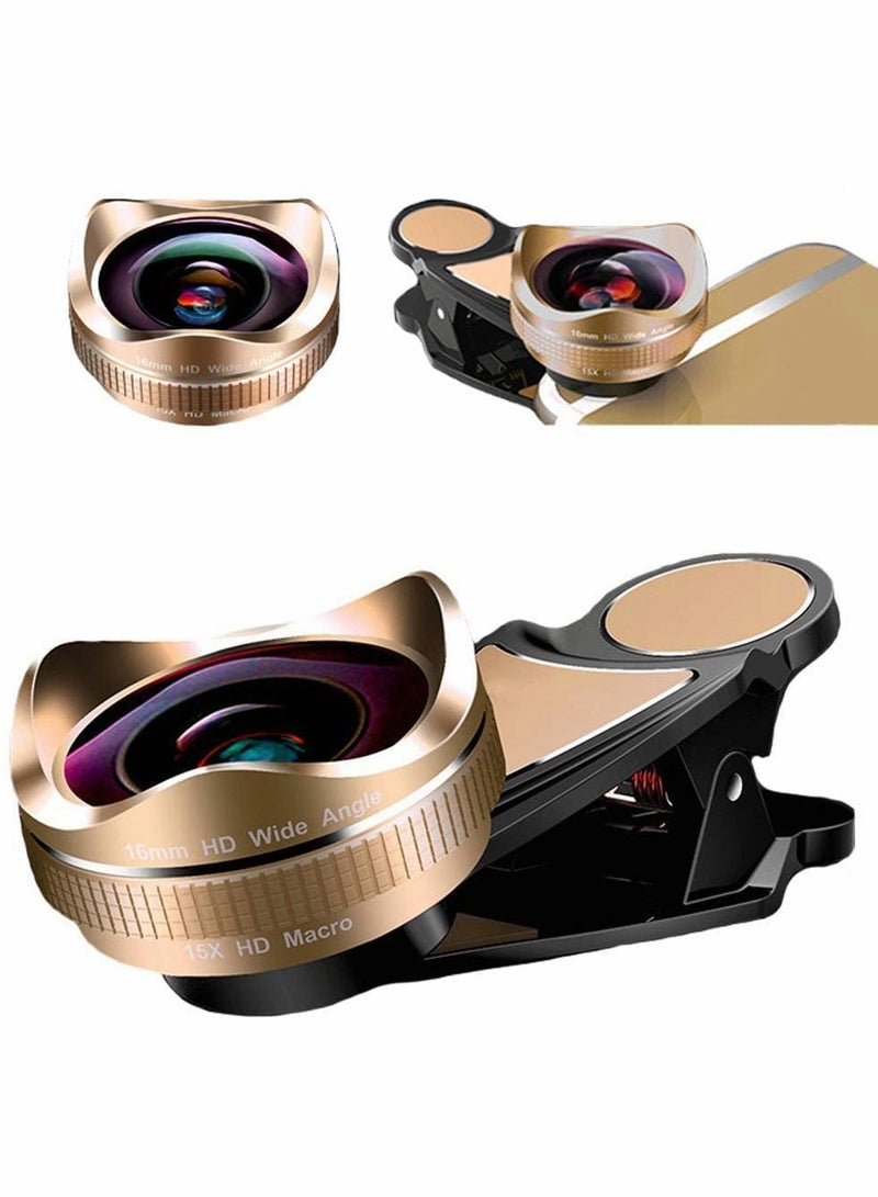 Phone Camera Lens,Clip on Cell Phone Lens Kit Compatible with Most Phones,Most Smartphones, 4K HD 2 in 1 120° Wide Angle Lens, 15X Macro Lens, No Distortion - Image 1