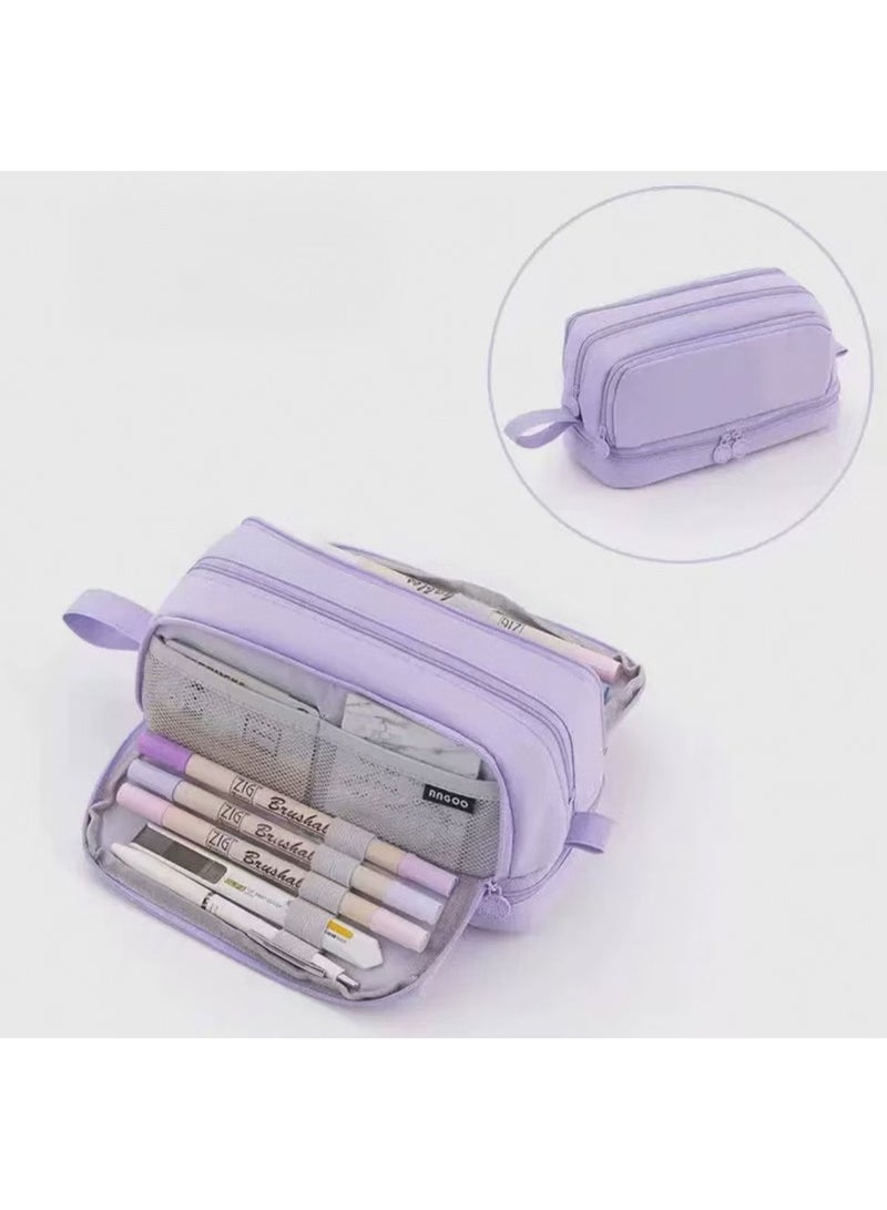 ANGOO large capacity pencil case, 3 compartments canvas pencil case, suitable for teenagers, boys, girls, and students - Image 1