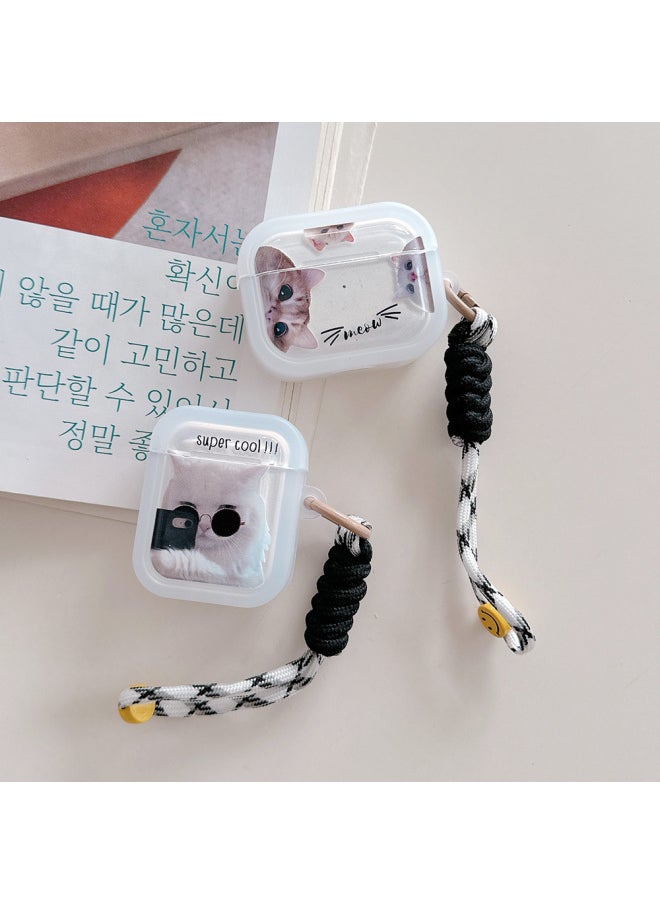 Generic - Ins Cute Sunglasses Cat Suitable For Apple Bluetooth Airpods Pro Protective Case Airpods4 Generation Earphone Case-Color:Peeking Cat + Lanyard-Applicable Models:airpods 4 - Image 1