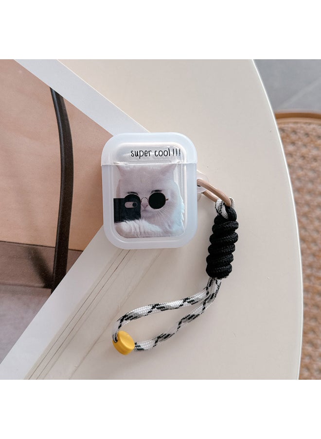 Generic - Ins Cute Sunglasses Cat Suitable For Apple Bluetooth Airpods Pro Protective Case Airpods4 Generation Earphone Case-Color:Peeking Cat + Lanyard-Applicable Models:airpods 4 - Image 1