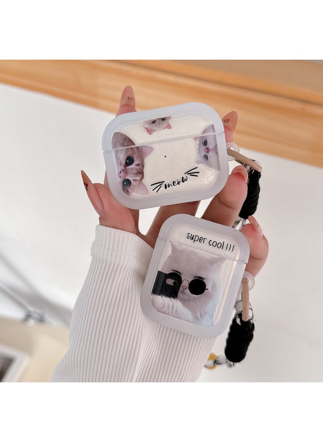 Generic - Ins Cute Sunglasses Cat Suitable For Apple Bluetooth Airpods Pro Protective Case Airpods4 Generation Earphone Case-Color:Peeking Cat + Lanyard-Applicable Models:airpods 4 - Image 1