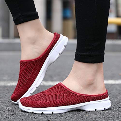 ChicWind Womens Breathable Mesh Walking Mules Sneakers Open Back Slip On Shoes Red 10.5 - Image 5