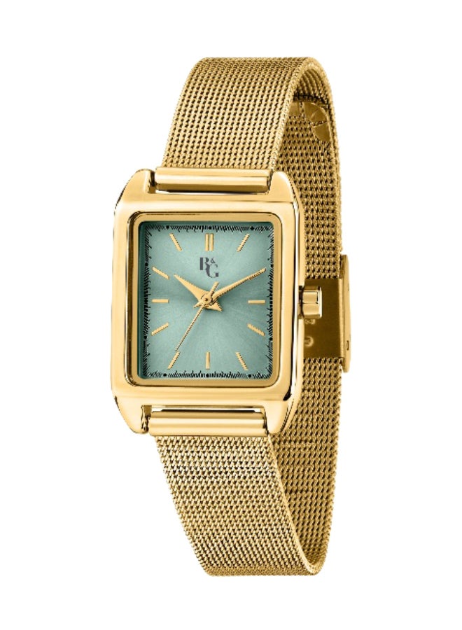 B&G Women's Green Rectangular Analog Dial with Gold Stainless Steel Band Watch - 31mm - R3853324507 - Image 1