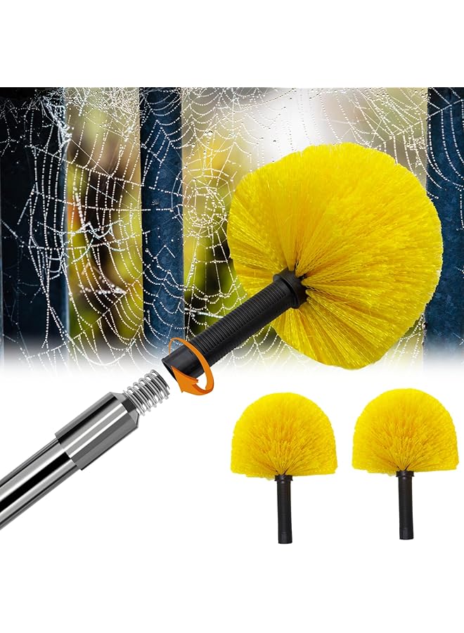 promass Cobweb Duster with Extension Pole, 6ft Long Spider Web Remover Tool, 2 Medium-Stiff Bristle Dewebber Heads, Outdoor/Indoor Spiderweb Cleaning Dusters, Cob Webster Removal Brush