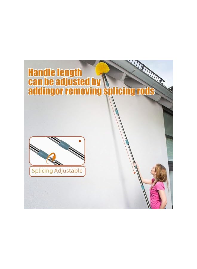 promass Cobweb Duster with Extension Pole, 6ft Long Spider Web Remover Tool, 2 Medium-Stiff Bristle Dewebber Heads, Outdoor/Indoor Spiderweb Cleaning Dusters, Cob Webster Removal Brush