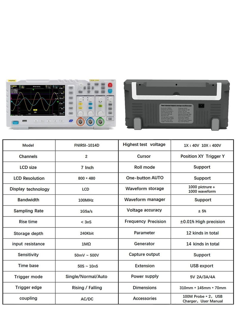 KASTWAVE - 2 in 1 Digital Oscilloscope DDS Signal Generator Desktop Oscilloscope Capture Output Signal Function, 2 Channels 100Mhz Bandwidth 1GSa/s Sampling Rate Built-in 1GB Storage Space - Image 1