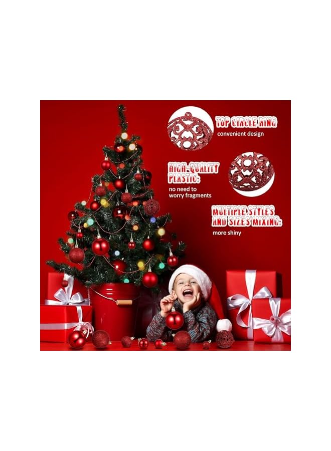 The Bros 100 قطعة مجموعة من 3 أحجام زينة شجرة عيد الميلاد غير قابلة للكسر كرات عيد الميلاد زينة موسمية للزينة لحفلات الزفاف والعطلات مع قابلة لإعادة الاستخدام (أحمر) - Image 2