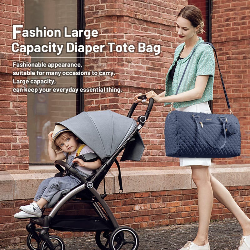 LOVEVOOK Diaper Bag Tote with Pacifier Case and Changing Pad, Large Capacity Mommy Bag for Hospital and Weekender Travel, Functional Baby Bag Newborn Baby Essential, Blue - Image 2
