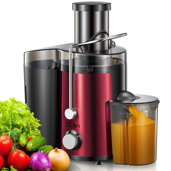 JUICER MACHINE 800W CENTRIFUGAL JUICER EXTRACTOR WITH WIDE MOUTH 3 FEED CHUTE FOR FRUIT VEGETABLE EASY TO CLEAN STAINLESS STEEL BPAFREE METALLIC RED