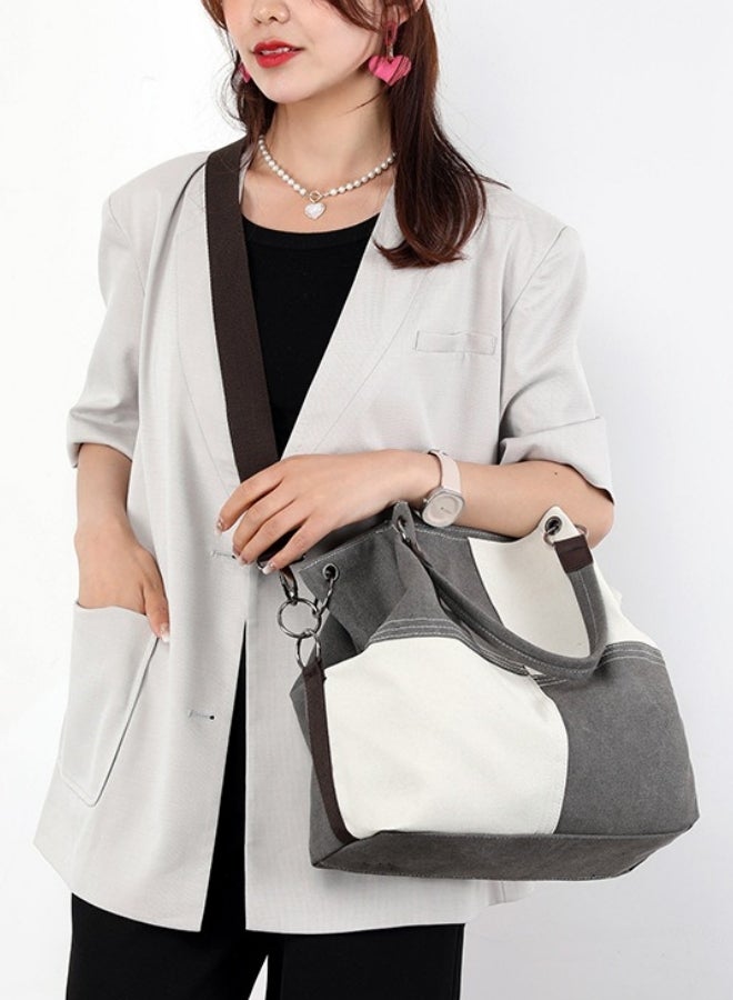 Women's Contrast Color Crossbody Bag, Ladies Canvas Bucket Bag Satchel Bags Shoulder Bag Handbag Sling Bag Side Bag, Large Capacity Carrying Bag Clutch Bag for Girls and College Students - Image 2