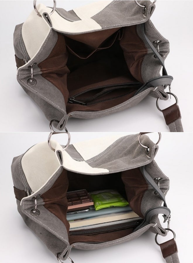 Women's Contrast Color Crossbody Bag, Ladies Canvas Bucket Bag Satchel Bags Shoulder Bag Handbag Sling Bag Side Bag, Large Capacity Carrying Bag Clutch Bag for Girls and College Students - Image 5