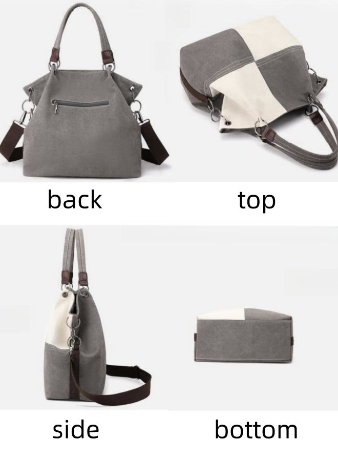 Women's Contrast Color Crossbody Bag, Ladies Canvas Bucket Bag Satchel Bags Shoulder Bag Handbag Sling Bag Side Bag, Large Capacity Carrying Bag Clutch Bag for Girls and College Students - Image 4