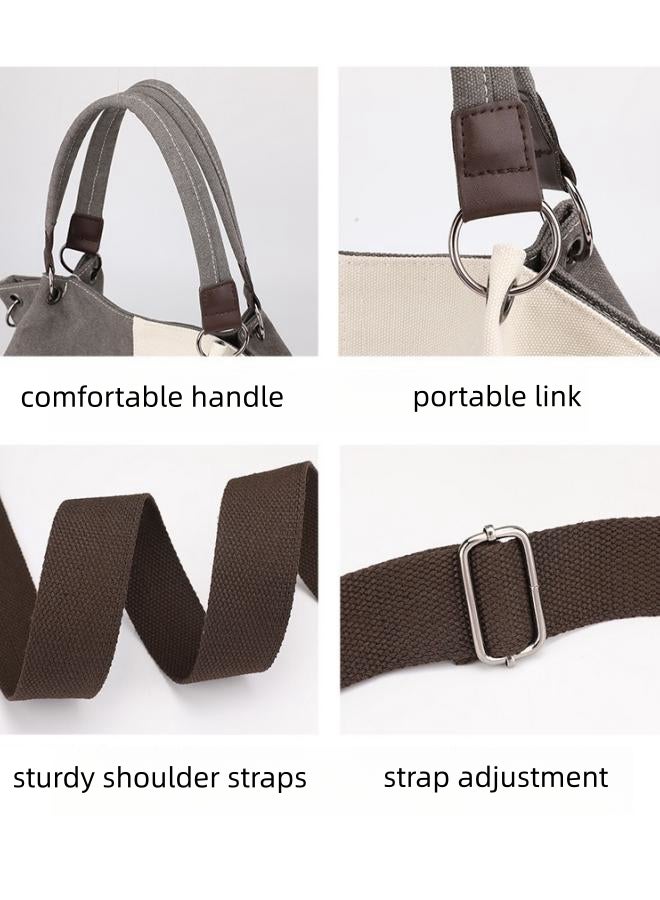 Women's Contrast Color Crossbody Bag, Ladies Canvas Bucket Bag Satchel Bags Shoulder Bag Handbag Sling Bag Side Bag, Large Capacity Carrying Bag Clutch Bag for Girls and College Students - Image 3