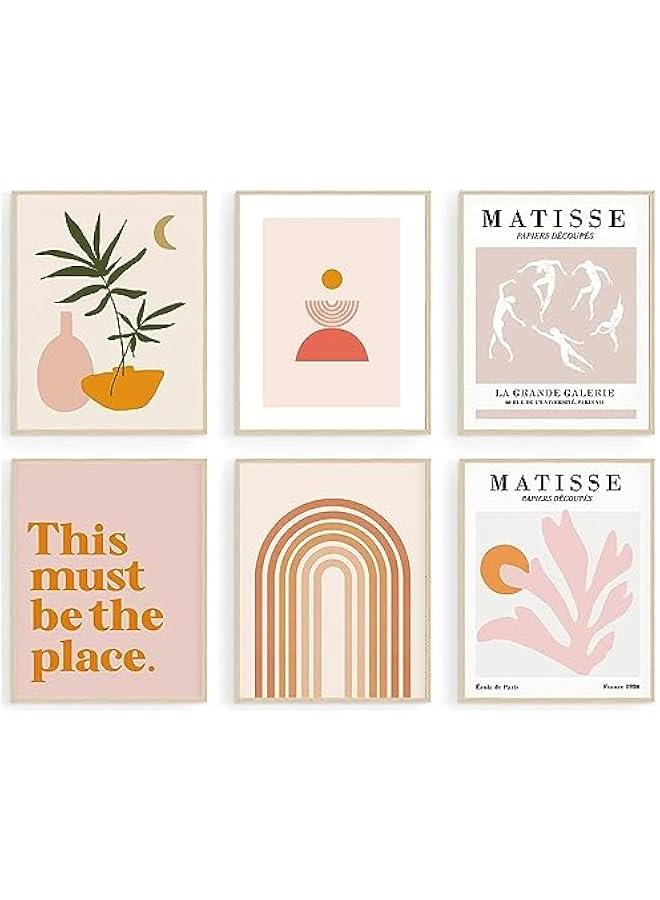 KBKBART Matisse Wall Art Prints Set of 6, Abstract Matisse Wall Art Exhibition Posters, Minimalist Boho Canvas Art Prints Beige Pink Room Decor, Pinke Boho Wall Art Decor for Room Aesthetic, Bedroom, Living - Image 1