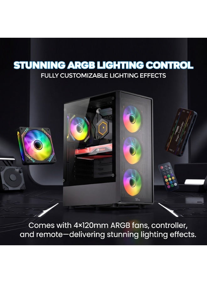 تويستيد مايندز Gaming Case, PHANTOMII Mid Tower PC Case, Tempered Glass Side Panel, ATX / M-ATX / Mini-ITX Support, High Airflow Design | TM-PHANTOMII-B black - Image 3