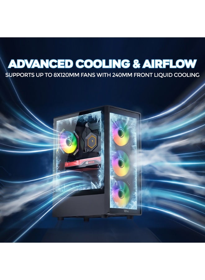 تويستيد مايندز Gaming Case, PHANTOMII Mid Tower PC Case, Tempered Glass Side Panel, ATX / M-ATX / Mini-ITX Support, High Airflow Design | TM-PHANTOMII-B black - Image 2
