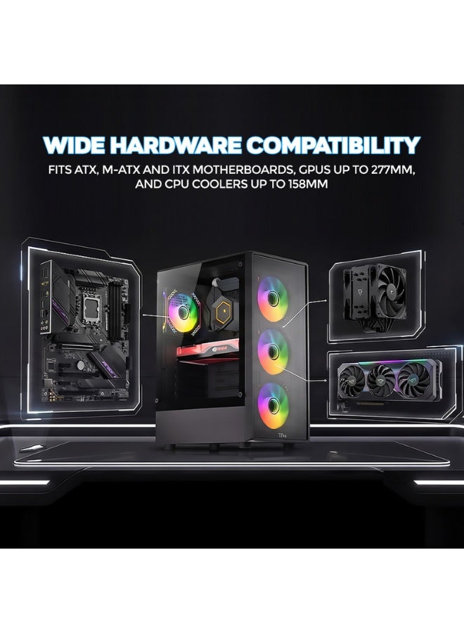 تويستيد مايندز Gaming Case, PHANTOMII Mid Tower PC Case, Tempered Glass Side Panel, ATX / M-ATX / Mini-ITX Support, High Airflow Design | TM-PHANTOMII-B black - Image 4