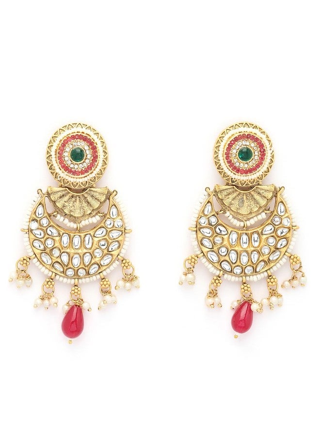 ADIVA 22K Gold-plated Kundan Stock and Beads Meenakari Designer Bid Drop Earrings Set for women, Traditional Stylish Jhumka for Girls Party, Wedding, Festive - Image 1