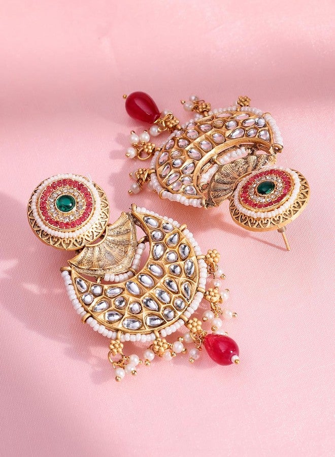 ADIVA 22K Gold-plated Kundan Stock and Beads Meenakari Designer Bid Drop Earrings Set for women, Traditional Stylish Jhumka for Girls Party, Wedding, Festive - Image 5