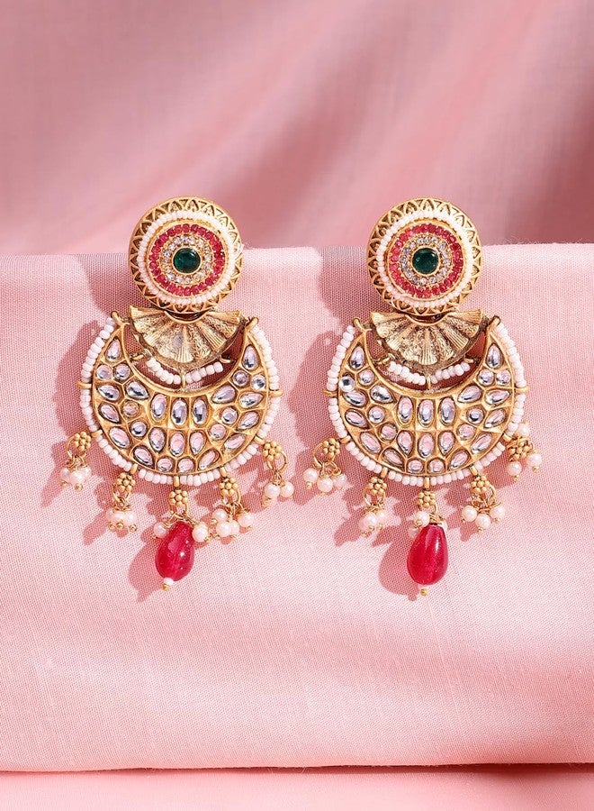 ADIVA 22K Gold-plated Kundan Stock and Beads Meenakari Designer Bid Drop Earrings Set for women, Traditional Stylish Jhumka for Girls Party, Wedding, Festive - Image 2