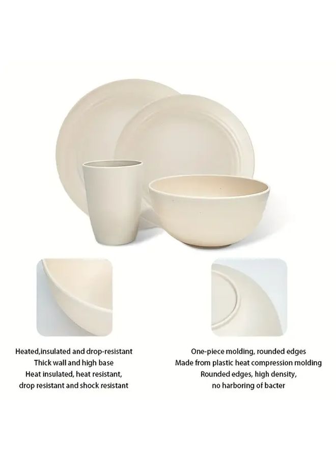 Beige Plastic Cutlery Set 4 Piece Cup Bowl Plate Microwave Dishwasher Safe - Image 5