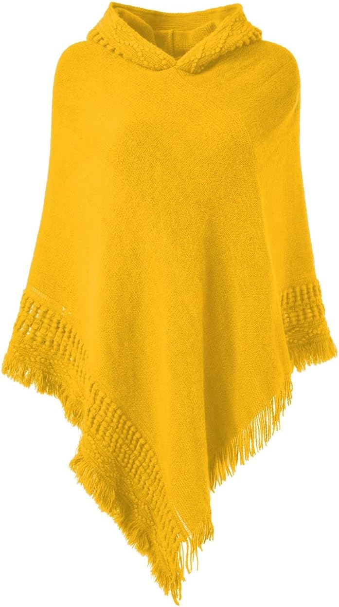 Ferand Ladies' Hooded Cape with Fringed Hem, Crochet Poncho Knitting Patterns for Women - Image 1