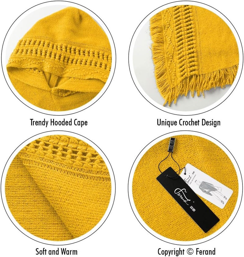 Ferand Ladies' Hooded Cape with Fringed Hem, Crochet Poncho Knitting Patterns for Women - Image 4