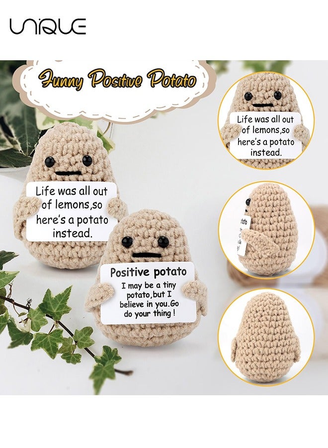 يونيك قطعتان من البطاطس الصغيرة المرحة للحياة الإيجابية، 3 بوصات مثيرة للاهتمام من الصوف المحبوك دمية البطاطس الإبداعية اللطيفة والمضحكة من البطاطس للحياة الإيجابية لهدايا عيد الميلاد وتشجيع تزيين الحفلات - Image 3