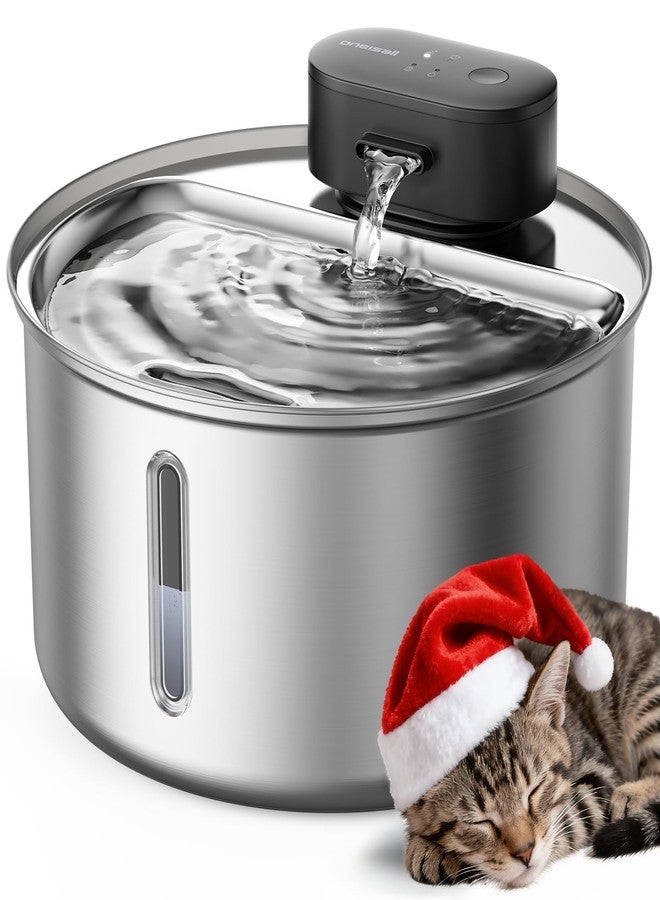 Oneisall Stainless Steel Cat Water Fountain,Quiet Water Fountain，Water Level Window,3.2L Pet Water Fountain Cat Drinking Fountain Indoor - Image 1
